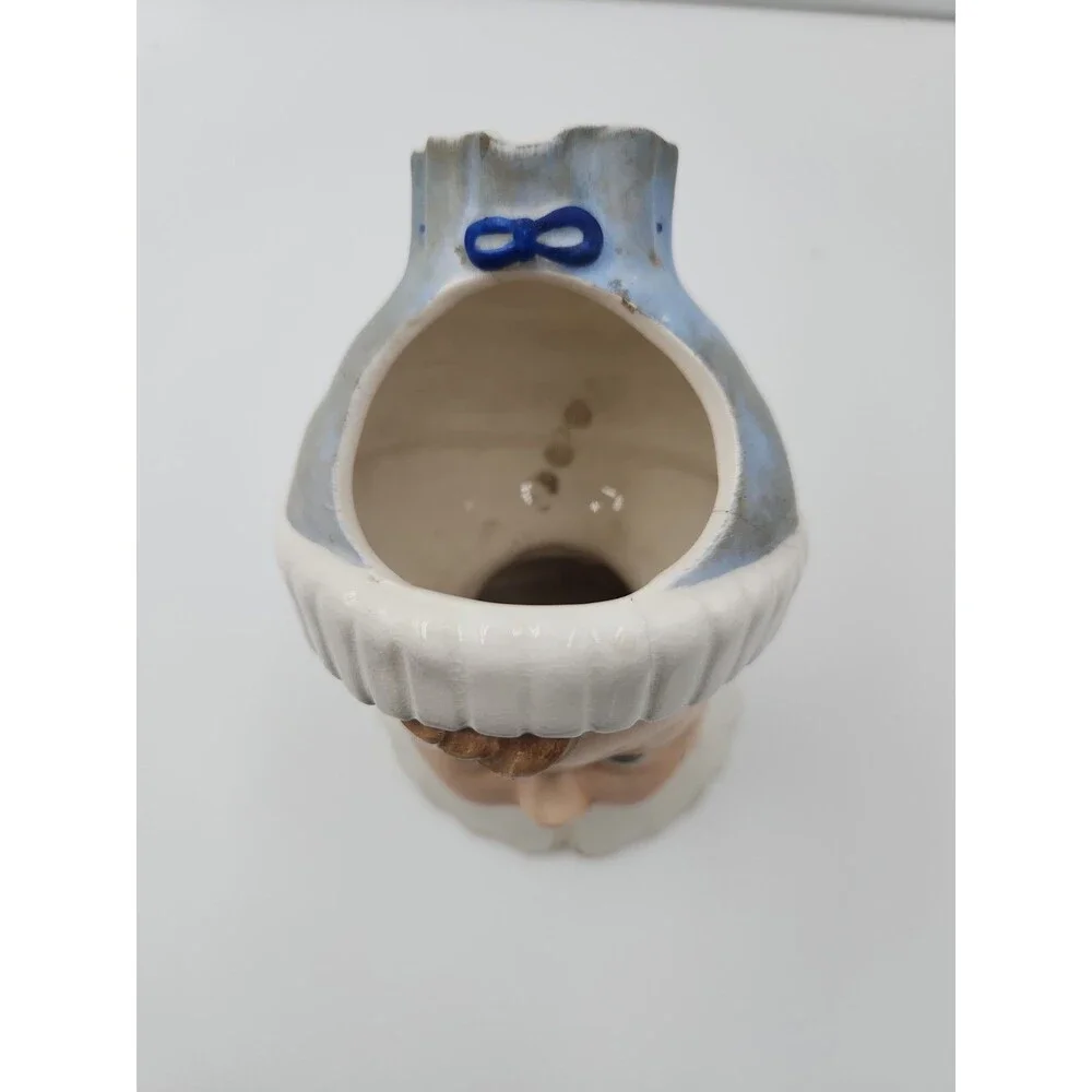 Vintage Relpo Japan Dimpled Baby Boy Ceramic Head Vase w/ Blue Hat